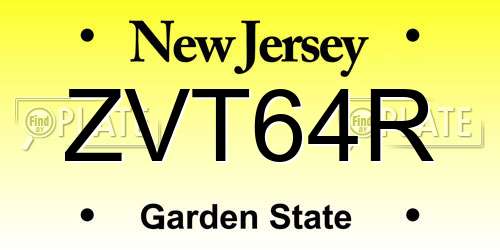 ZVT64R New Jersey License Plate