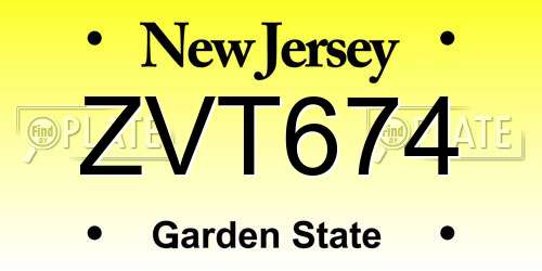 ZVT674 New Jersey License Plate
