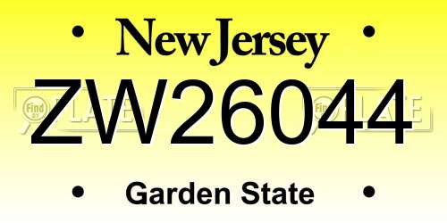 ZW26044 New Jersey License Plate
