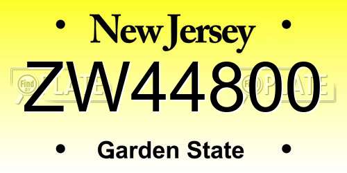 ZW44800 New Jersey License Plate