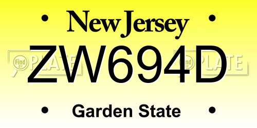 ZW694D New Jersey License Plate