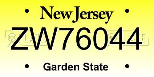 ZW76044 New Jersey License Plate