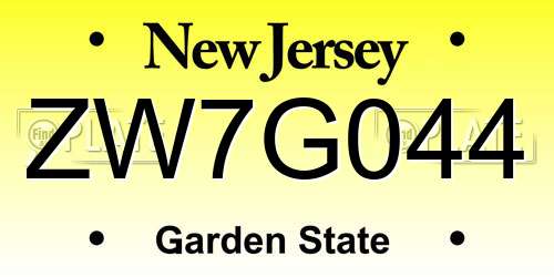 ZW7G044 New Jersey License Plate