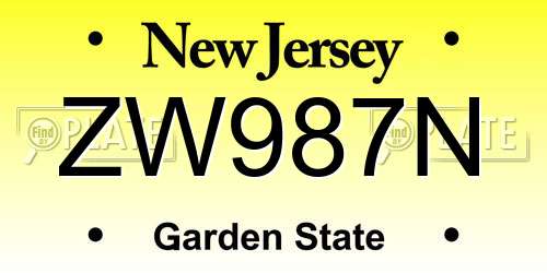 ZW987N New Jersey License Plate