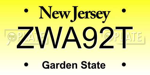 ZWA92T New Jersey License Plate
