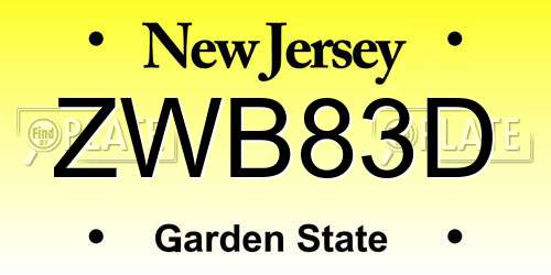 ZWB83D New Jersey License Plate
