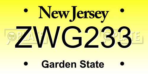 ZWG233 New Jersey License Plate