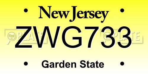 ZWG733 New Jersey License Plate