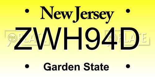 ZWH94D New Jersey License Plate