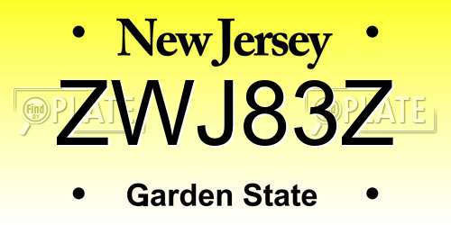 ZWJ83Z New Jersey License Plate