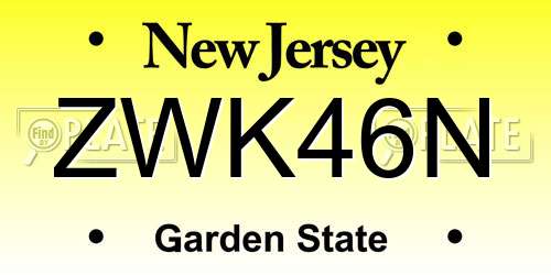 ZWK46N New Jersey License Plate