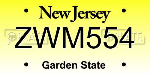 ZWM554 New Jersey License Plate