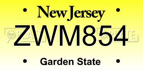 ZWM854 New Jersey License Plate