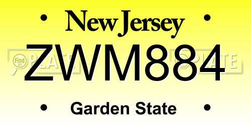 ZWM884 New Jersey License Plate