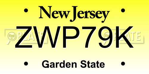 ZWP79K New Jersey License Plate