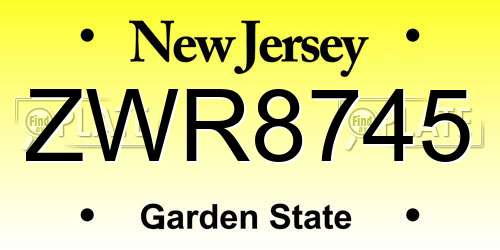ZWR8745 New Jersey License Plate