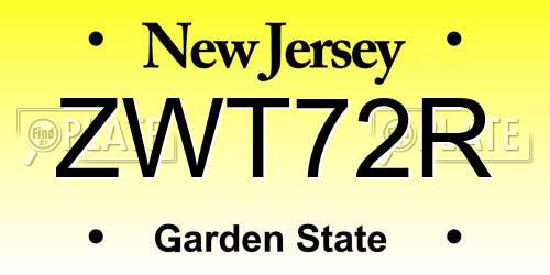 ZWT72R New Jersey License Plate