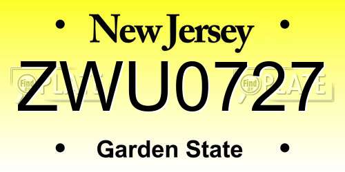 ZWU0727 New Jersey License Plate