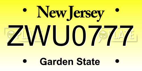 ZWU0777 New Jersey License Plate