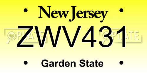ZWV431 New Jersey License Plate