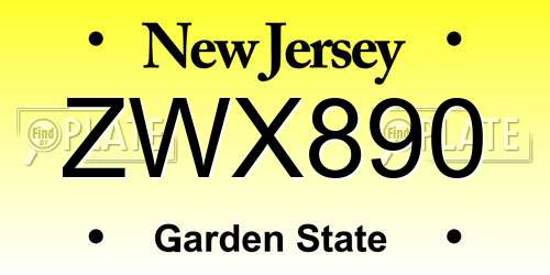 ZWX890 New Jersey License Plate