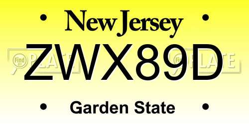 ZWX89D New Jersey License Plate