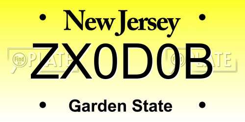 ZX0D0B New Jersey License Plate