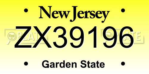 ZX39196 New Jersey License Plate