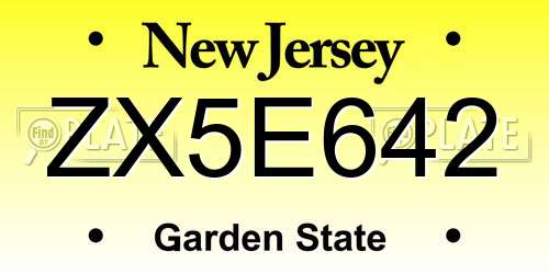 ZX5E642 New Jersey License Plate