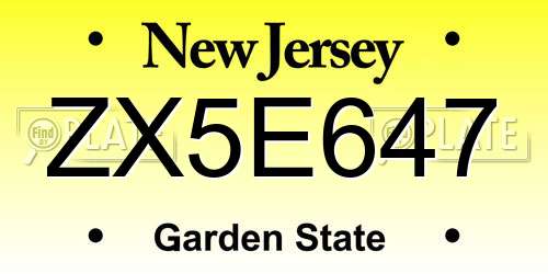 ZX5E647 New Jersey License Plate