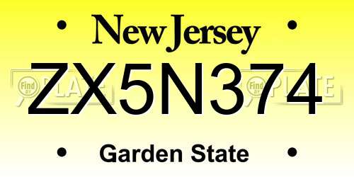 ZX5N374 New Jersey License Plate