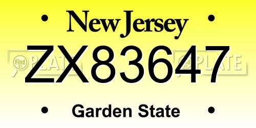 ZX83647 New Jersey License Plate