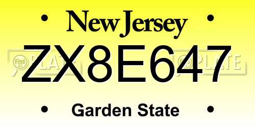 ZX8E647 New Jersey License Plate