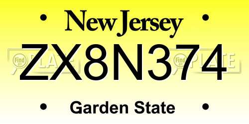 ZX8N374 New Jersey License Plate