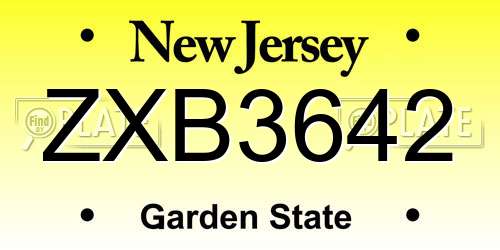 ZXB3642 New Jersey License Plate