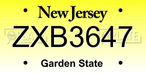 ZXB3647 New Jersey License Plate