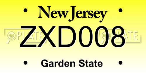 ZXD008 New Jersey License Plate