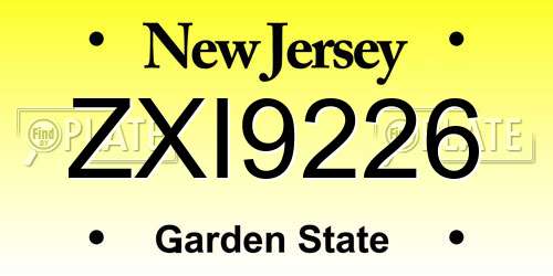 ZXI9226 New Jersey License Plate