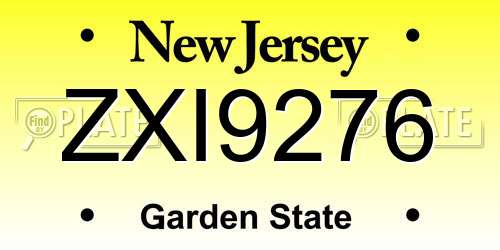 ZXI9276 New Jersey License Plate