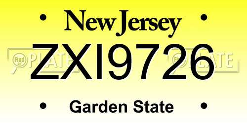 ZXI9726 New Jersey License Plate