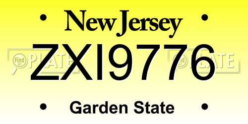 ZXI9776 New Jersey License Plate
