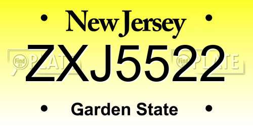 ZXJ5522 New Jersey License Plate