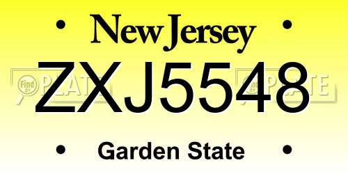 ZXJ5548 New Jersey License Plate