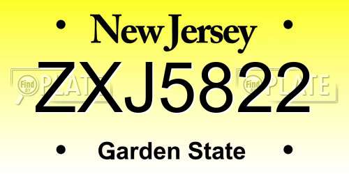 ZXJ5822 New Jersey License Plate
