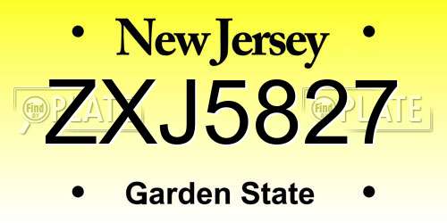 ZXJ5827 New Jersey License Plate