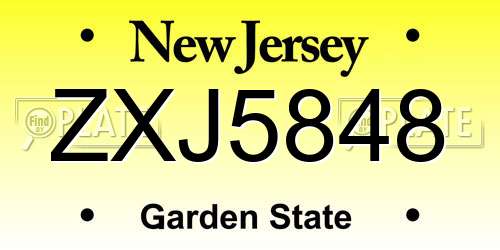 ZXJ5848 New Jersey License Plate