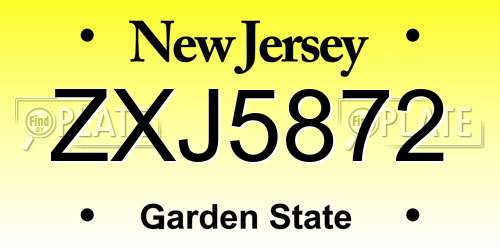 ZXJ5872 New Jersey License Plate