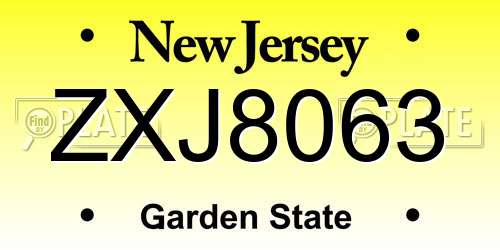 ZXJ8063 New Jersey License Plate