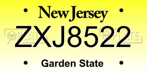 ZXJ8522 New Jersey License Plate