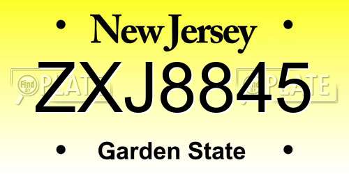 ZXJ8845 New Jersey License Plate